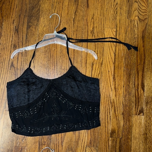 Matching Set Black bohemian beaded Split wide leg Palazzo pants Size L - Picture 3 of 7